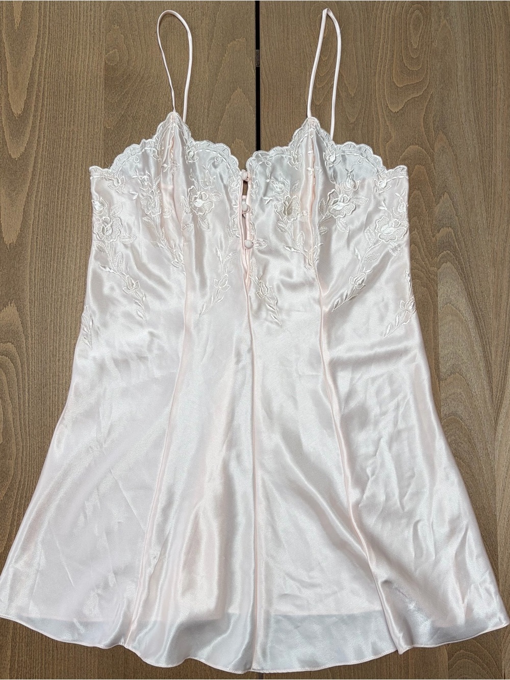 Satin Lace-Trim Chemise Slip - Light Blush Peach